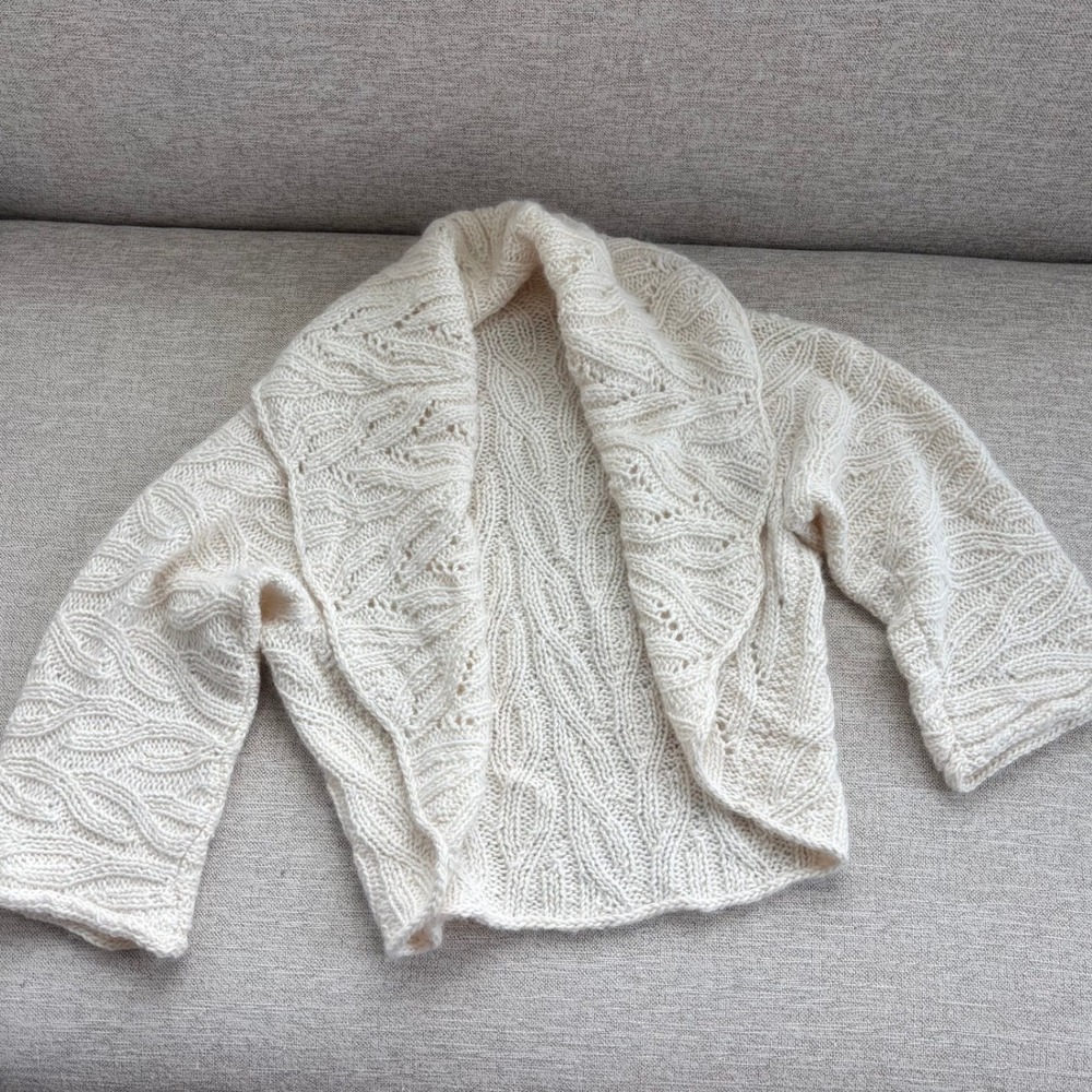 Handmade Cable Knit Shawl Collar Shrug Cardigan S Cream Boho Coastal Chic Preppy